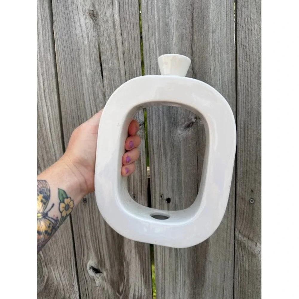 MCM Minimalist Geometric White Ceramic Hollow Circle Vase OS White Modernist Art